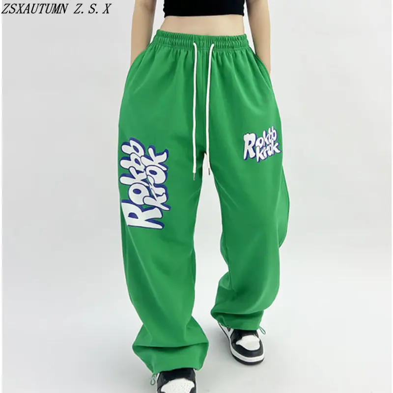 

Корейские хип-хоп женские спортивные брюки свободные прямые с высокой талией с принтом повседневные брюки трендовые винтажные женские модные облегающие Панталоны