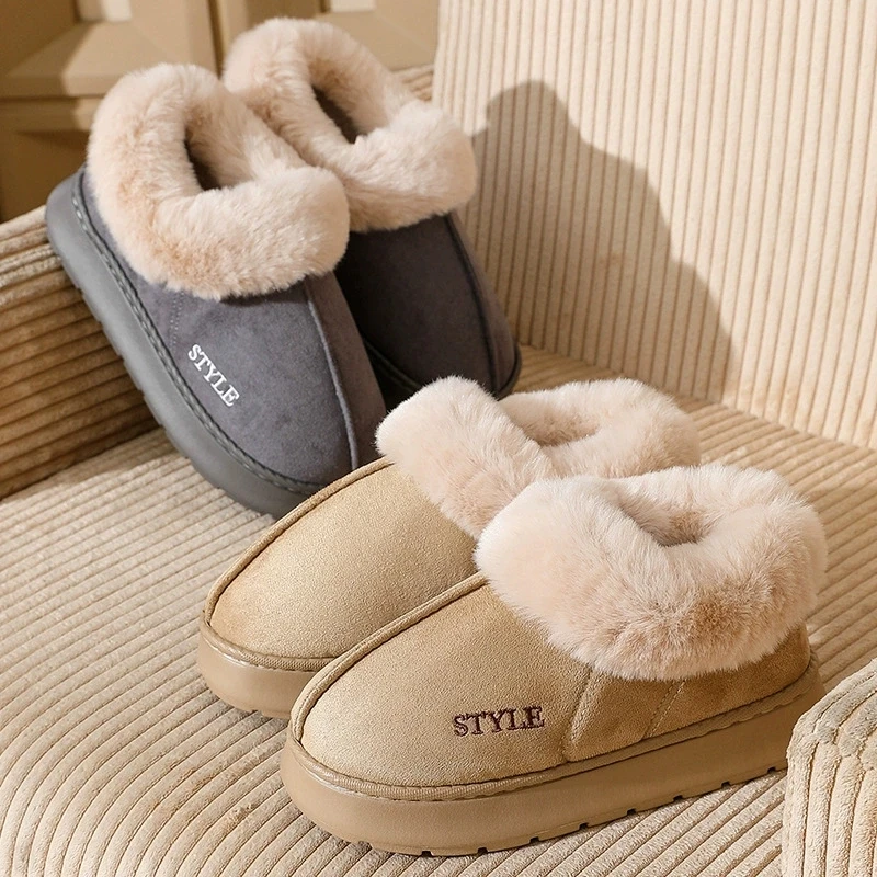 Comfortable Thick Plush Snow Boots for Women Faux Suede Platform Fur Boots Woman Light Non Slip Warm Cotton Shoes Female 45