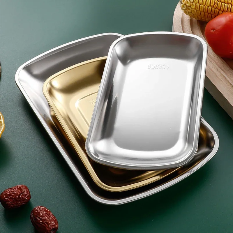 3-Piece 18/8 Stainless Steel Square Trays Fruit Snack Serving Tray Dish Plate Cosmetics Jewelry Organizer Storage Tray