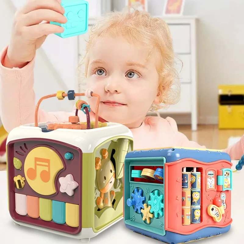 

Baby Activity Cube Toddler Toys 7 in 1 Educational Shape Sorter Musical Toy Bead Maze Counting Discovery Toys For Kids Learning