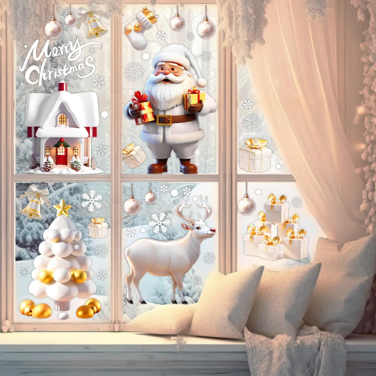 4pcs/set Christmas Window Stickers window stickers Xmas Tree House Snowflake Glass Decal Merry Christmas Decoration Home Navidad Gifts
