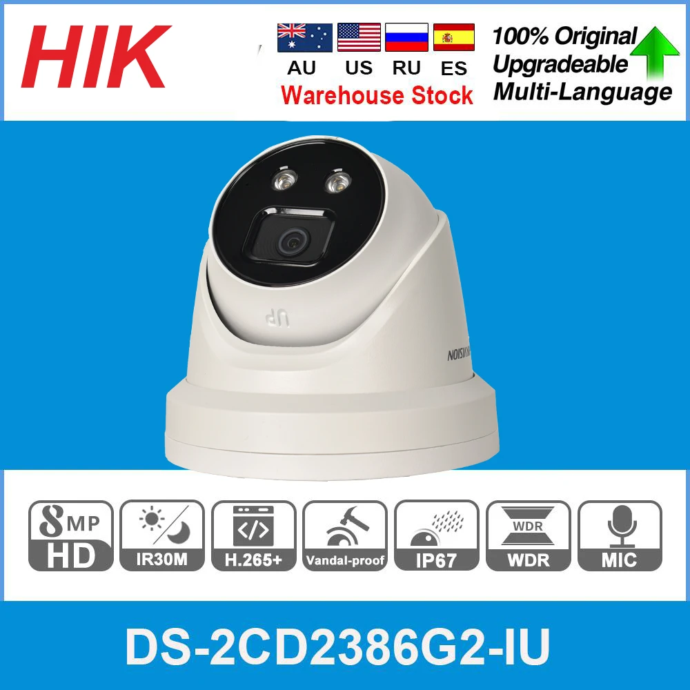 

Hikvision DS-2CD2386G2-IU AcuSense 4K Turret IP Camera SD Card Slot H.265+ DarkFighter IP67 Deep learning WDR IPC POE IP Camera