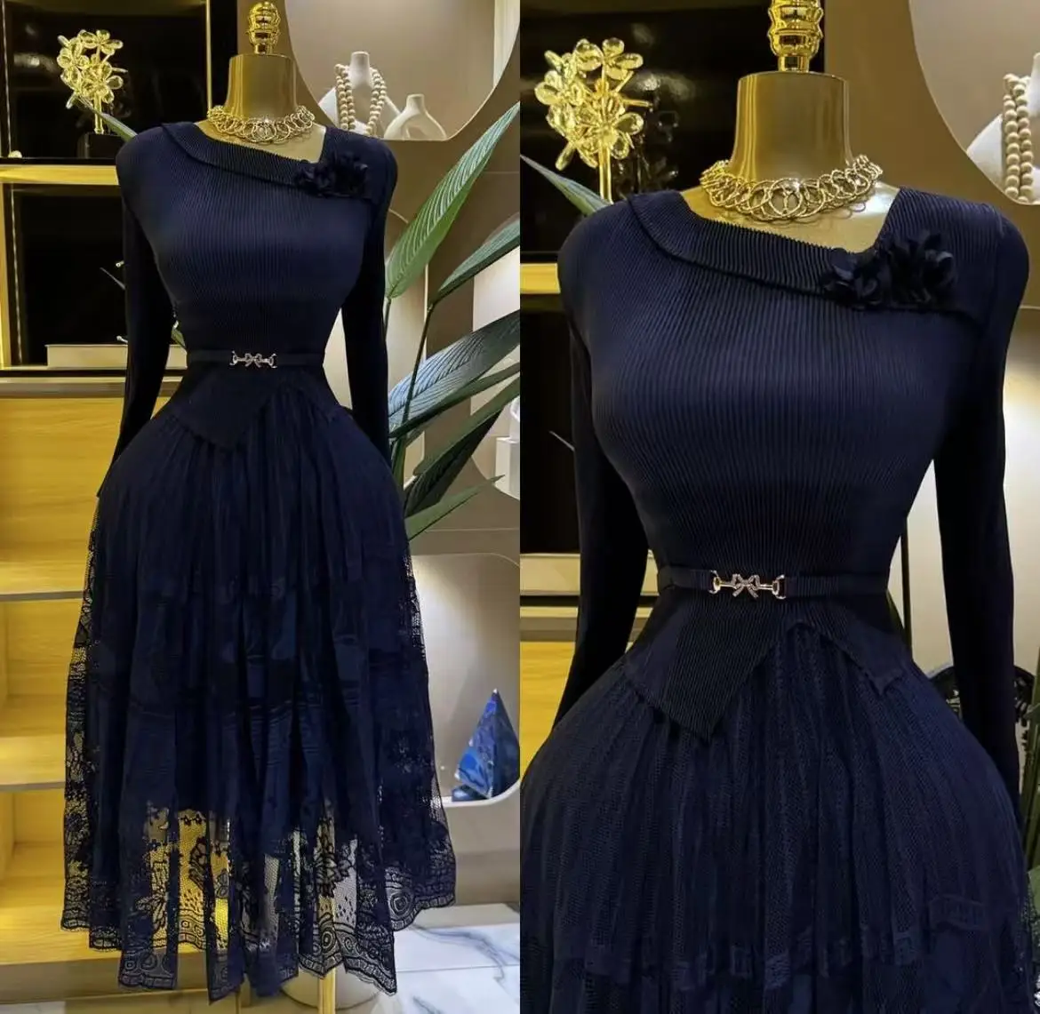 فستان مياكي بطيات 2025 بياقة قطرية أنيق فضفاض بلون...