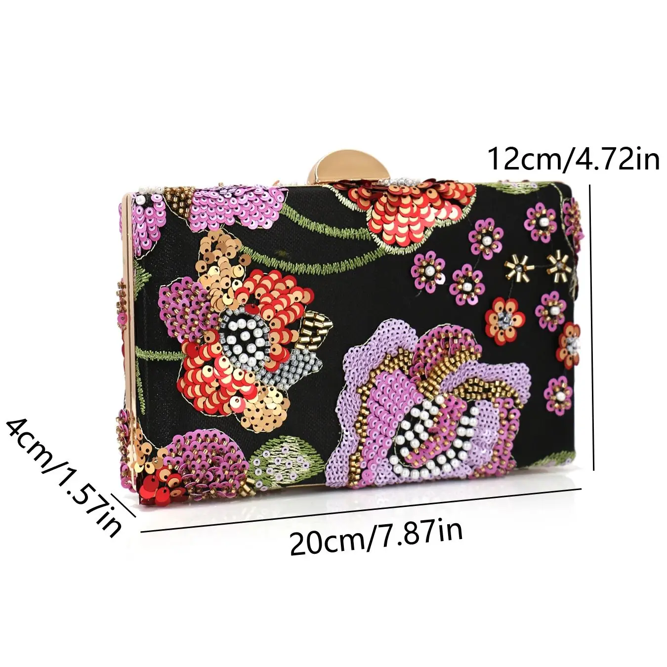 Embroidered Sequin Floral Evening Clutch Bag for Women