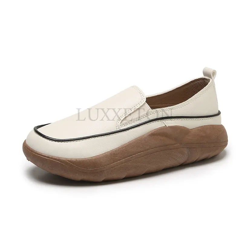 

PU Leather Casual Platform Shoes for Women All-match Female Footwear Outside Slip-on Shoes Comfortable Anti-skid Flat Shoes
