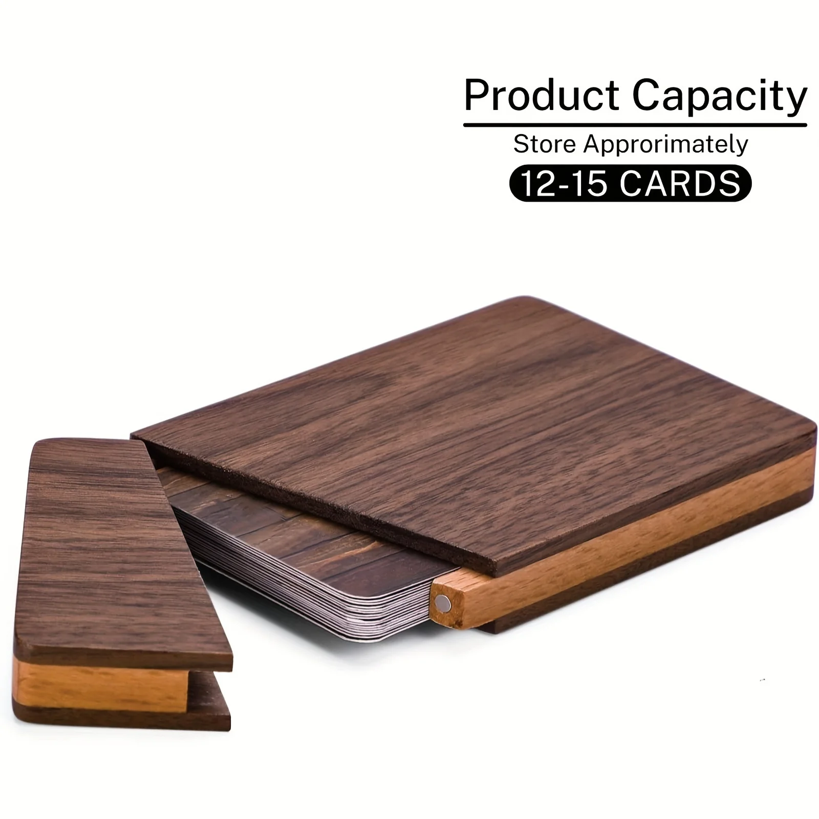 1pc Walnut Wood Artisan Crafted Business Card Holder - Handcrafted Storage Box & Organizer with Magnetic Closure for Men 4