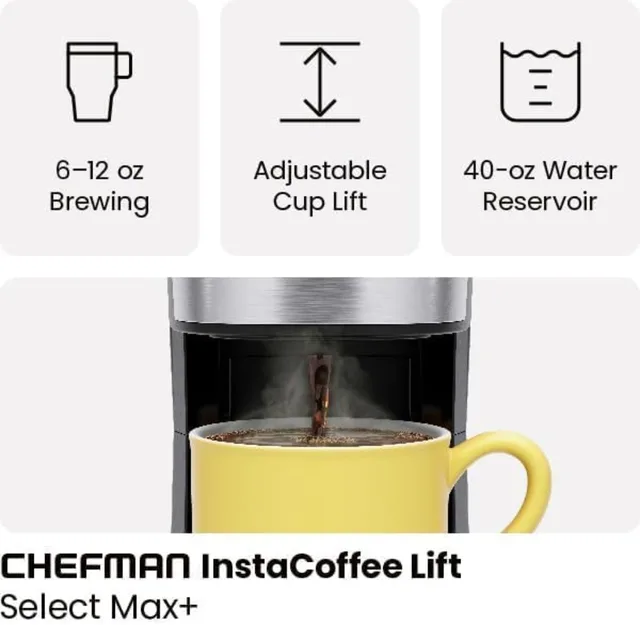 Chefman Single Serve Coffee Maker: K-Cup & Ground Compatible, Single Cup  6-12 oz Portable Drip Coffee Machine with Filter - Perfect for College 