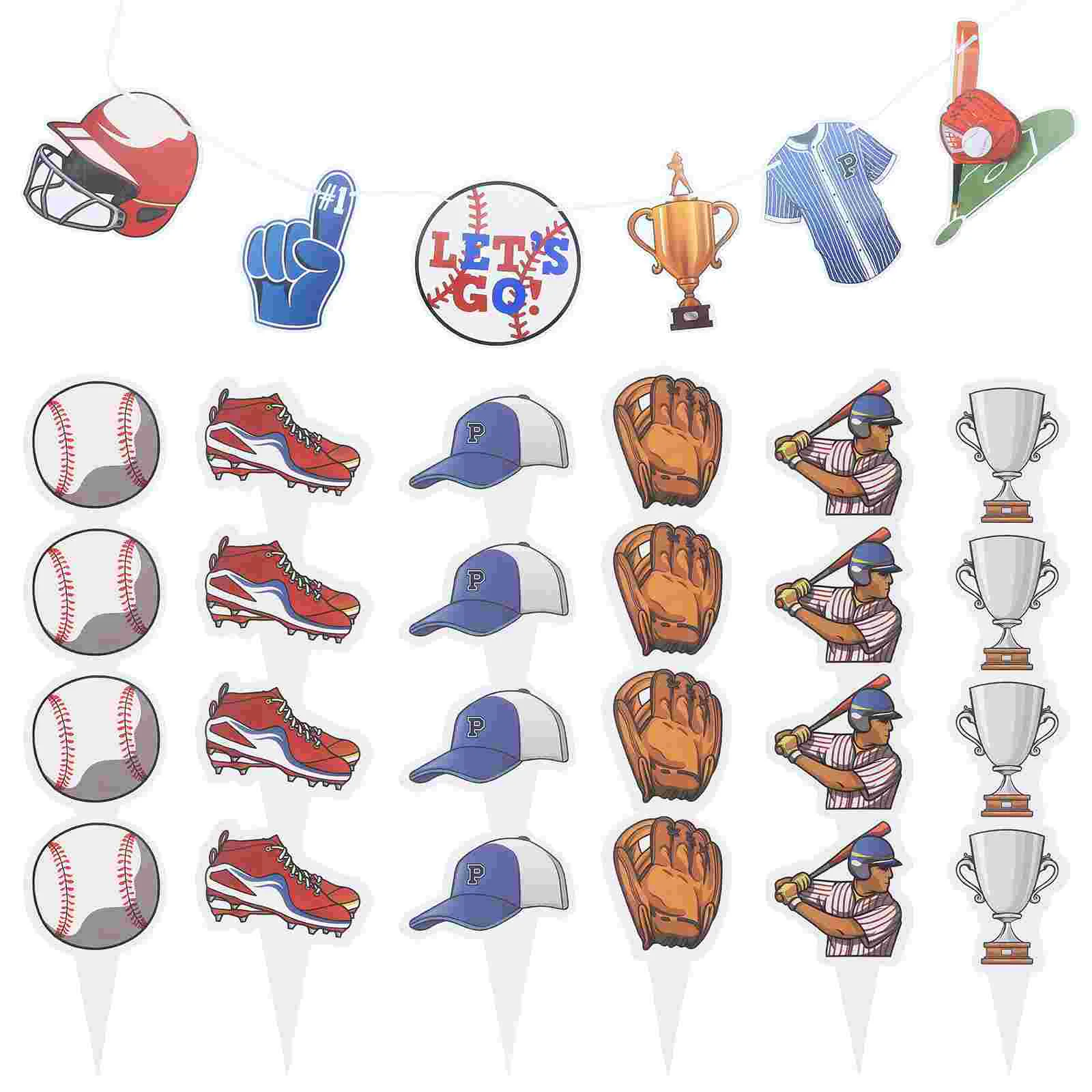 

Baseball Party Decorations Flag Birthday Banner Ornament Cake Picks Set Supplies Themed Paper Happy