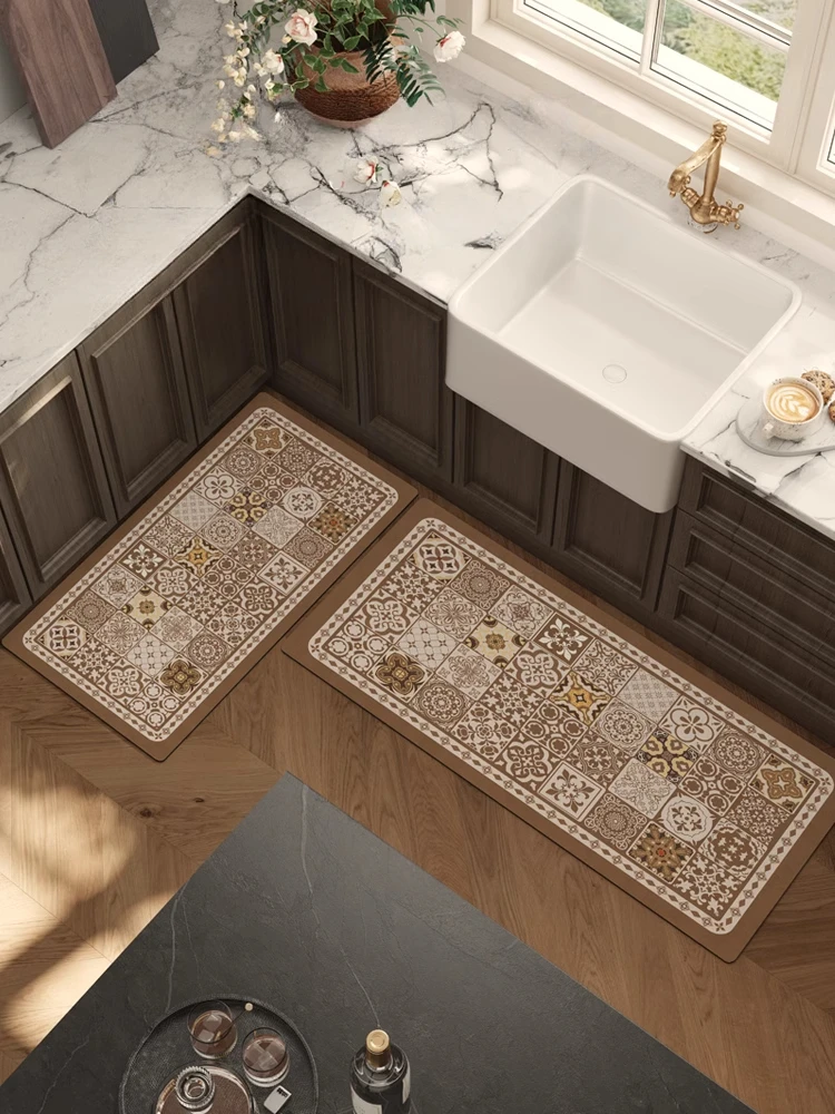Artistic Kitchen Carpet Retro Luxurious Decoration Non-slip Carpets Restaurant Absorbent Rug PVC Wear-resistant Breathable Rugs 4