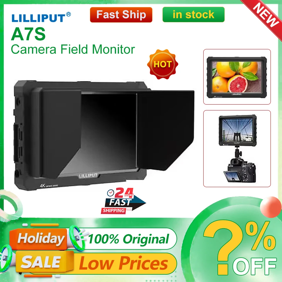 LILLIPUT A7S 1920x1200 HD IPS Screen 500cd/m2 Camera Field Monitor 4K HD-MI Input Output Video Assist for DSLR Mirrorless
