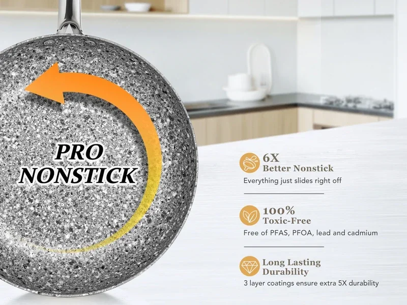 Description Picture 2 of item8 Piece Stone Cookware Set Pots and Pans Set Set with Super Nonstick Results, Stone Pots and Pans Wok Pan