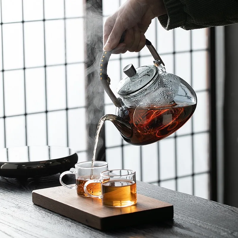 Glass Tea Maker Steamable Teapot Household Glass Tea Maker High Temperature Resistant Steaming and Boiling Dual-purpose