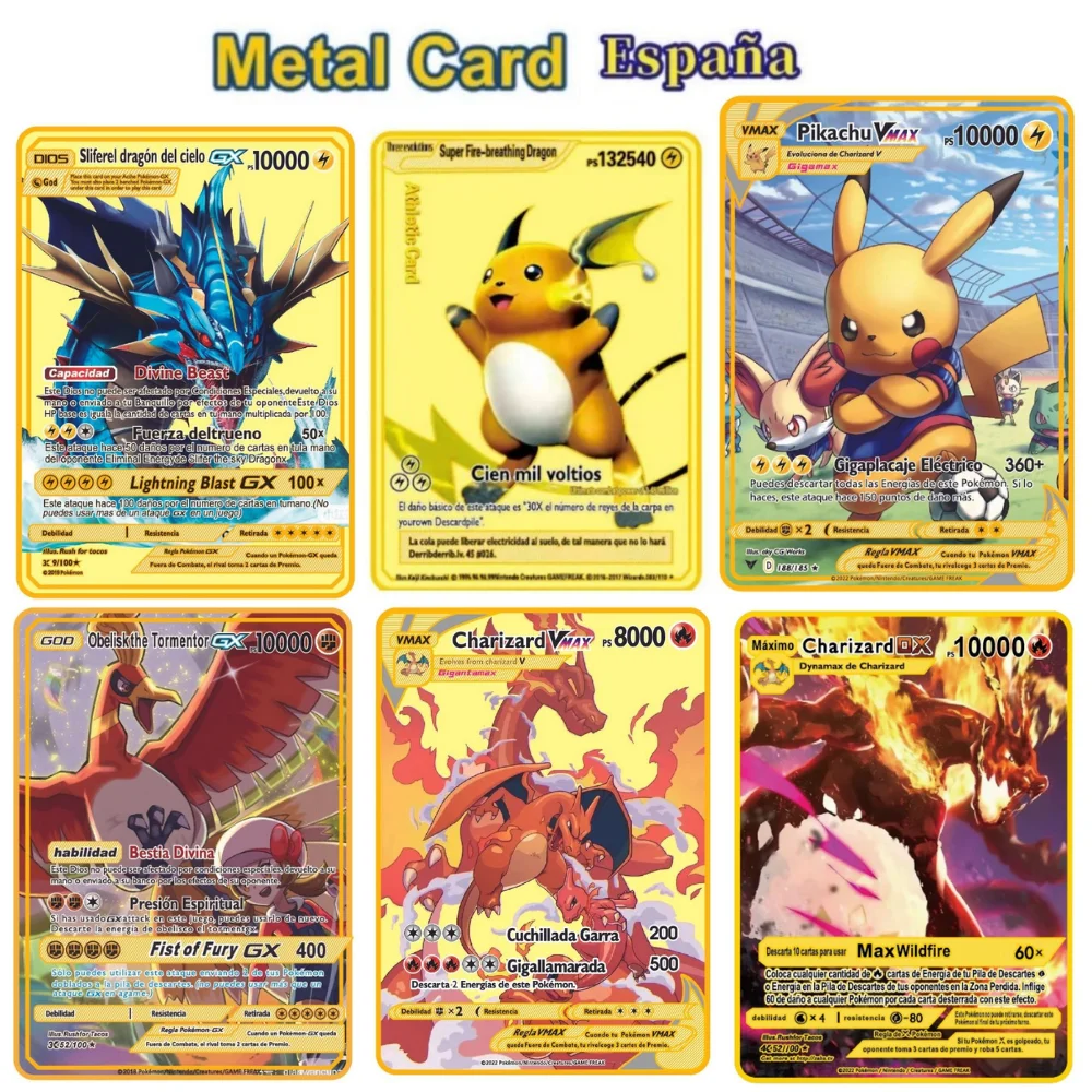 Spagnolo Vmax Greninja Gx Mega Vstar Golden Pokemon Card Iron Metal Pokmo Letters Kids Gift Game Collection Cards