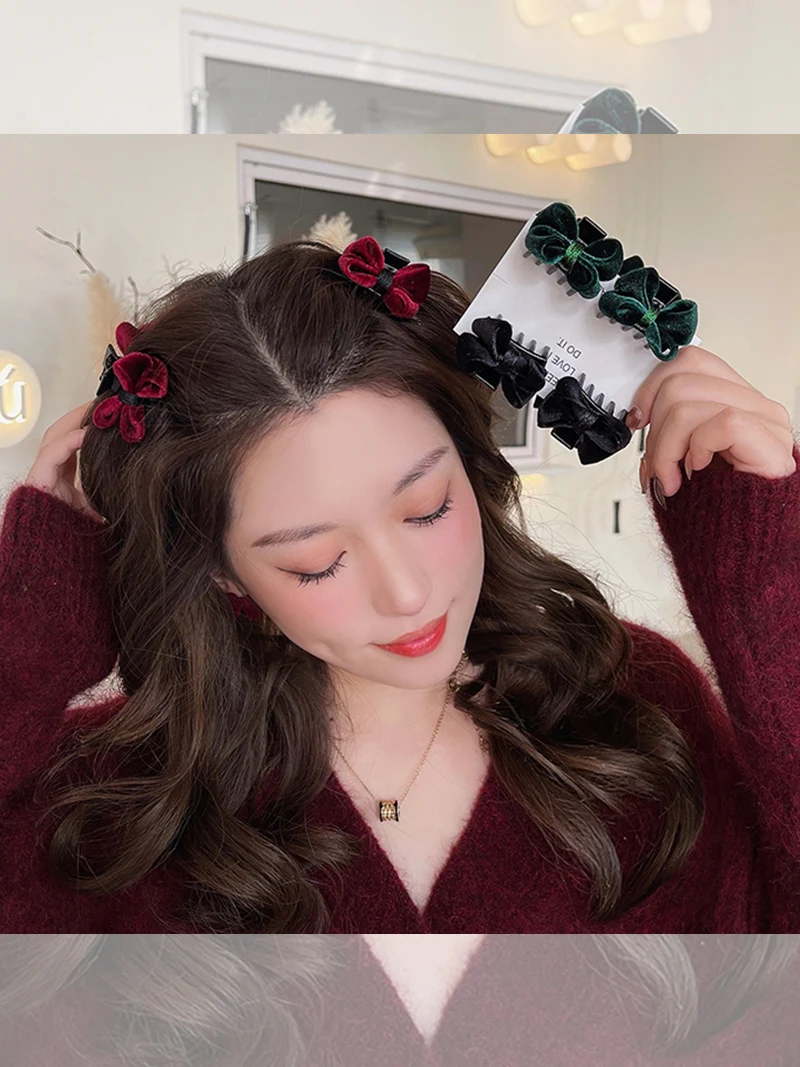 Autumn and winter Flannel Barrette Bow Hairpin For Female back Head Ponytail Hairclip Simple Bang Clip Headwear Hair Accessories fashion mens autumn winter plus flannel knitted sweater y2k style zip up cardigan sweater jackets hooded plaid sweaters for men