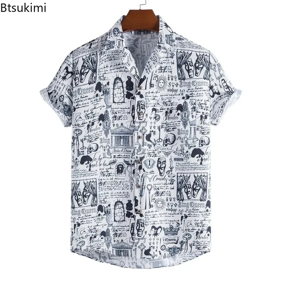 2024 Men's Holiday Shirts Hawaiian Shirt Trend Printing Lapel Shirt Casual Short Sleeve Summer Tees Man Outdoor Streetwear Tops