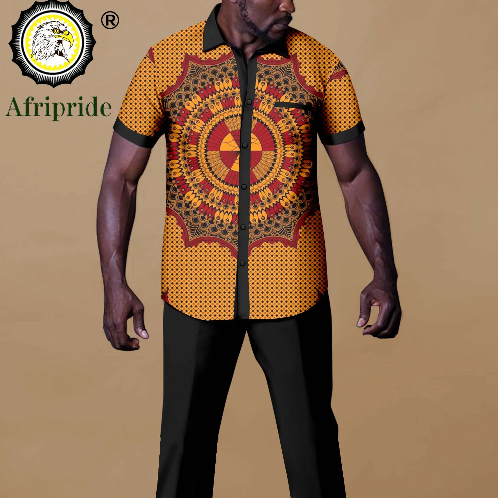 2023 dashiki men tracksuit 2 piece african shirts and ankara pants suits plus size outwear clothes wear afripride a1916057 African Outfits for Men Tracksuit Short Sleeve Print Shirts and Pants Set Dashiki Outfits Plus Size Casual Sweatsuits A2216089
