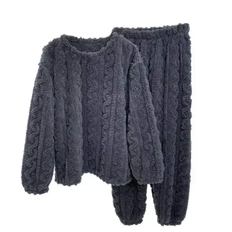 Women Pajama Sets Women Warm 2 Piece Sets Thicken Soft Velvet Ribbed Fleece Set Pullover And Pants Casual Pajama Sets Women Autumn Winter