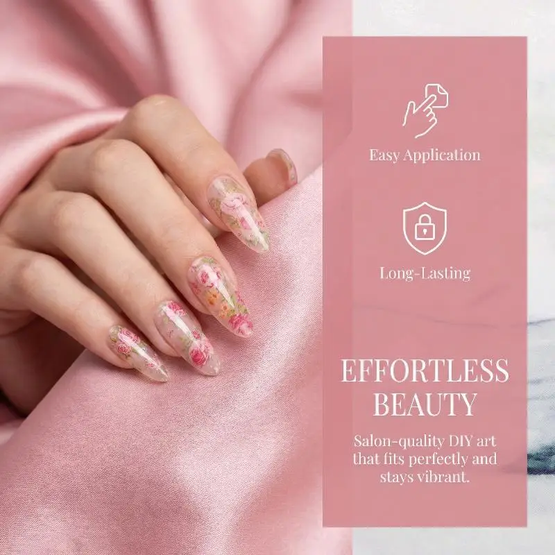 꽃 장미 네일 아트 포일 100cm 전사 스티커 종이 내구성이 뛰어난 롱 스트립 살롱 및 DIY 매니큐어에 적합