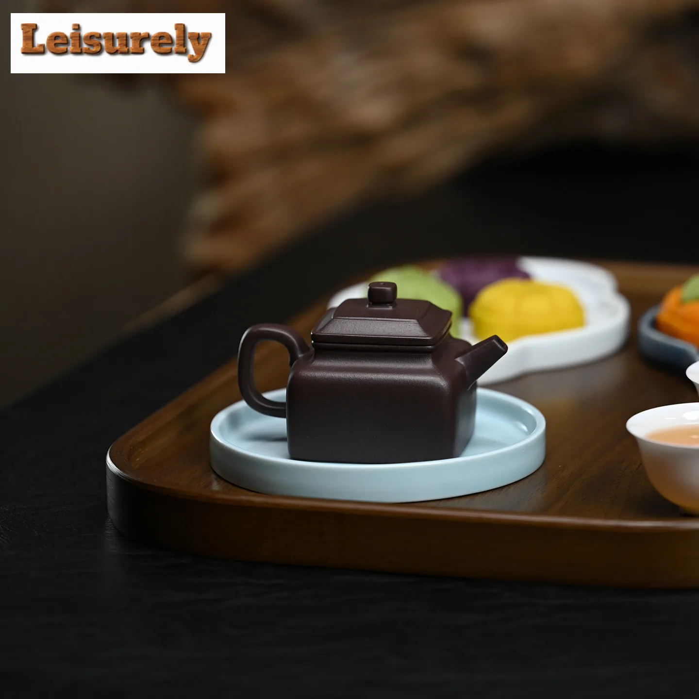 130ml Aesthetic Yixing Purple Clay Teapots Master Handmade Square Pot Raw Ore Purple Mud Tea Brewing Kettle Zisha Tea Set Craft