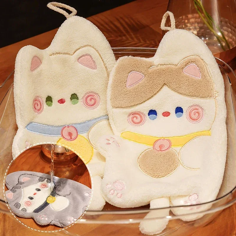 Cartoon Cats Hand Towels Kawaii Hanging Wipe Towel Soft Absorbent Hanging Cloth Kitchen Accessories Bathroom Towel Supplies hand towel,bamboo hand towel,microfiber hand towel