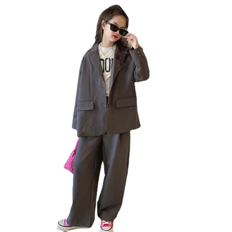 

Girls Blazer Suit Spring Autumn Fashion New Formal Jacket + Pants 2pcs Teenage Clothes Set Casual British Clothing Outfits 4-14Y