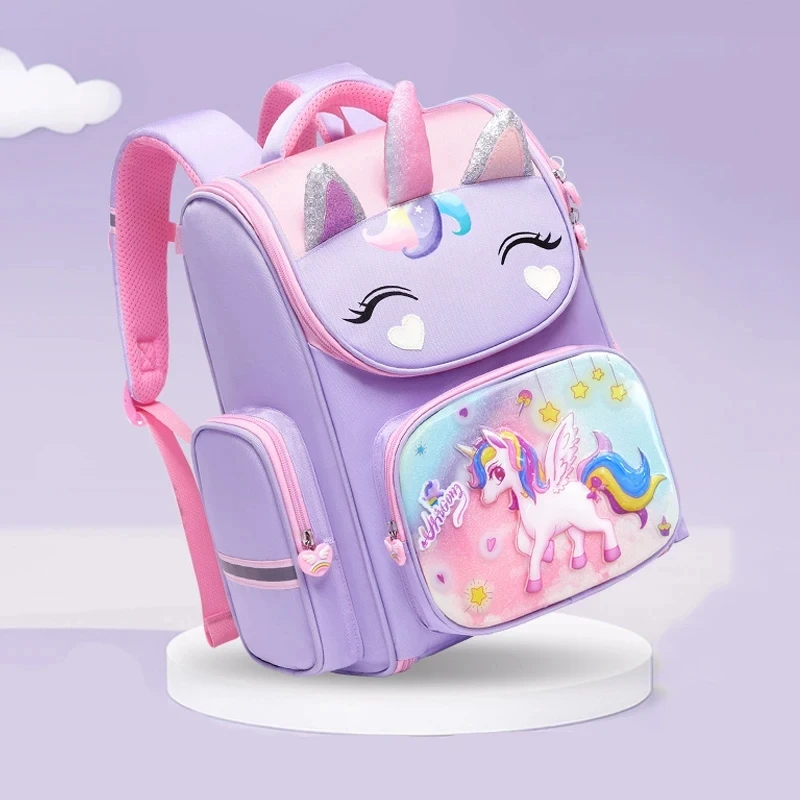 1-5 Grade Primary School Students Backpack Girls Schoolbag 3D Cartoon Unicorn School Bag Children Cute Rainbow Mochila Escolar 2
