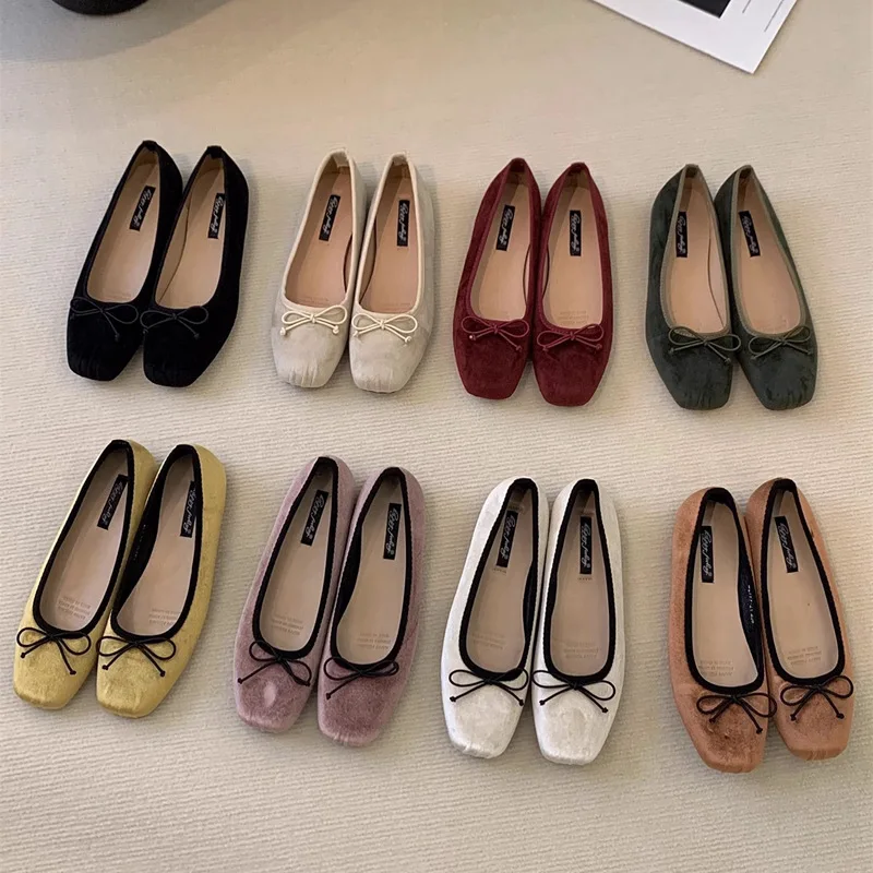 

Shoes Woman Flats Dress Rubber Sewing Flock Bonded Leather Women Female Shoes Dress Bonded Leather Flock Flat Rubber