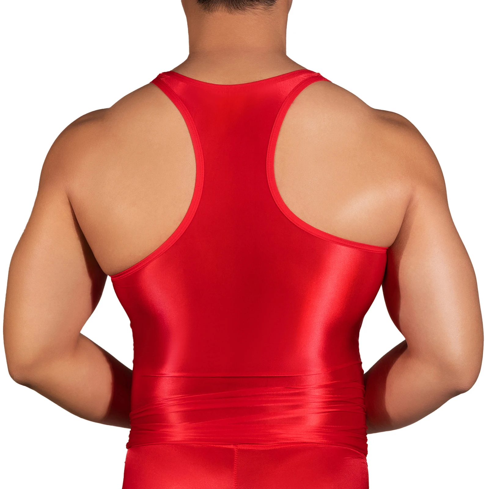 Mens Male Glossy Tank Top Solid Undershirt Gym Sports Fitness Workout Bodybuilding T-shirt Sportwear Music Festival Clothing