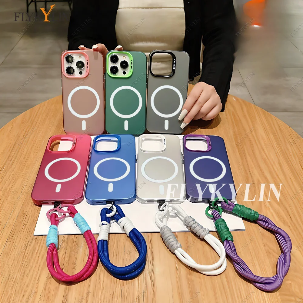 Silver Shockproof Phone Case with Magnetic Suction and Hand Rope