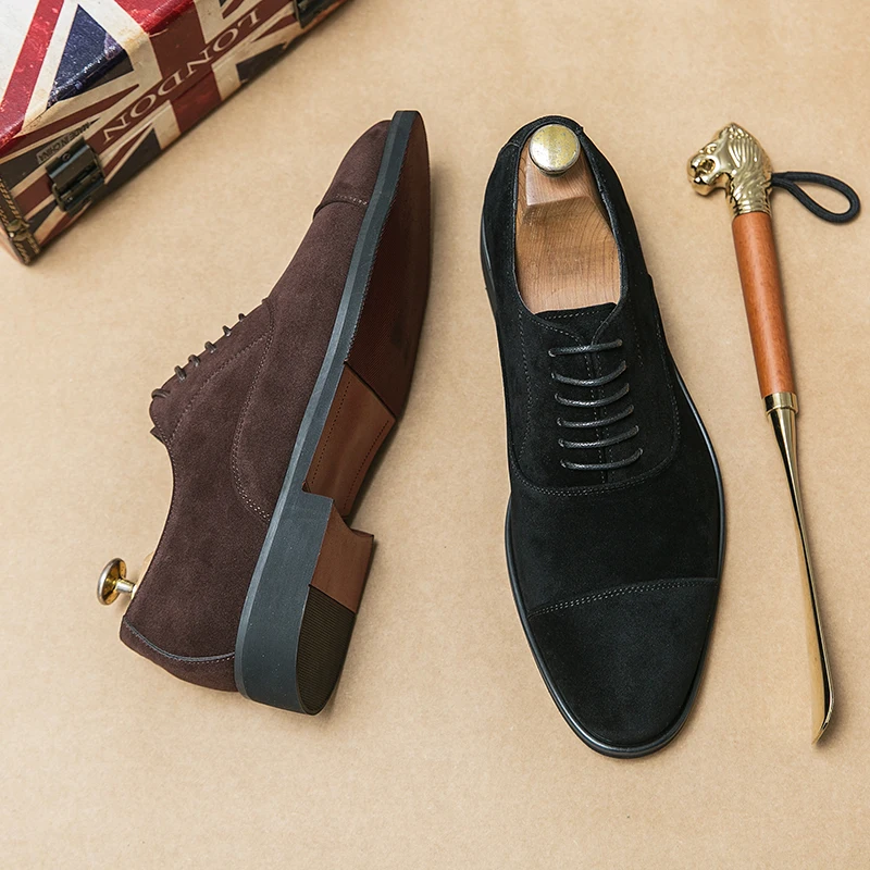 Italian Brand Men's Suede Shoes Banquet Dress Shoes Pointed Formal Shoes Formal Occasions Men's Business Shoes Non Slip