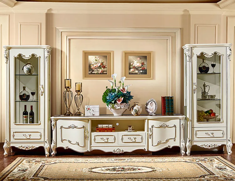 H8801w Glass Display Cabinet White Tv Stand High Gloss Furniture Lcd Screen Wooden Leg