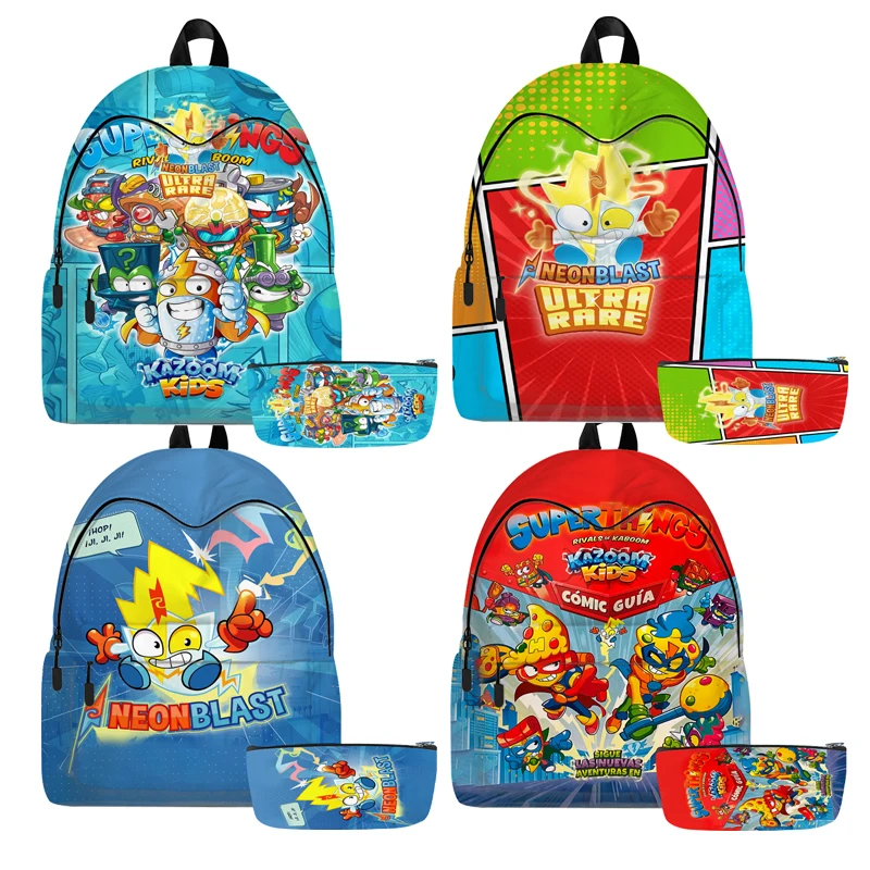 Super Zings 8 Backpack Kazoom Kids Students Children Boys Girls Schoolbag 2pcs/set Teenager Waterproof Bags with Pencil Box