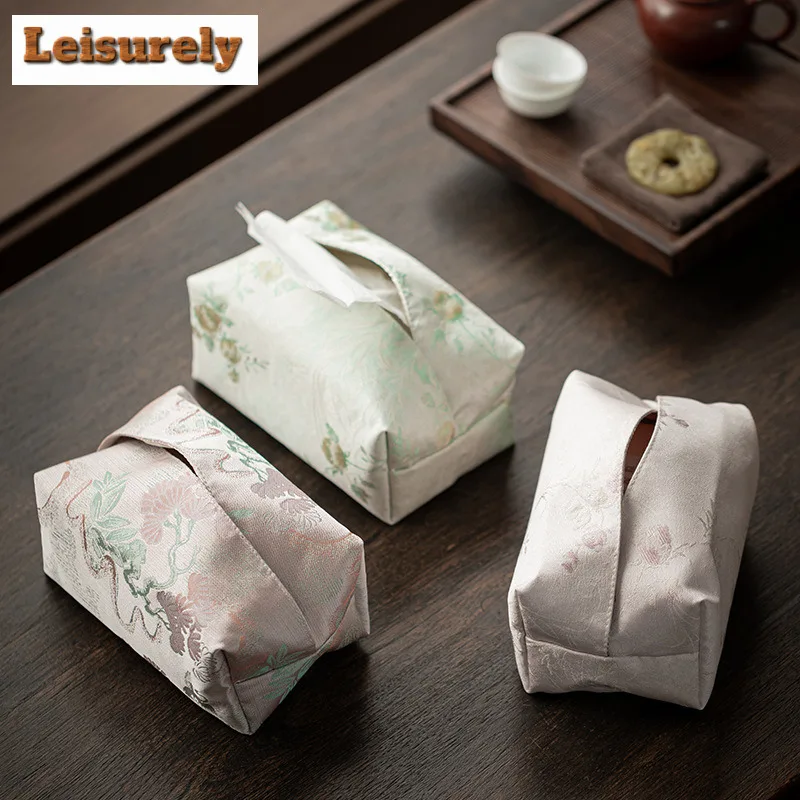 Chinese Style Ribbed Fabric Tissue Box Paper Container Dispenser Case Wet Wipes Case Paper Drawer Toilette Napkin Storage Craft