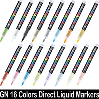 16 Colors Direct-liquid Acrylic Marker Pen Waterproof Pen Soft Brush Nib for Glass Stone Metal Glass Art Supplies Stationery