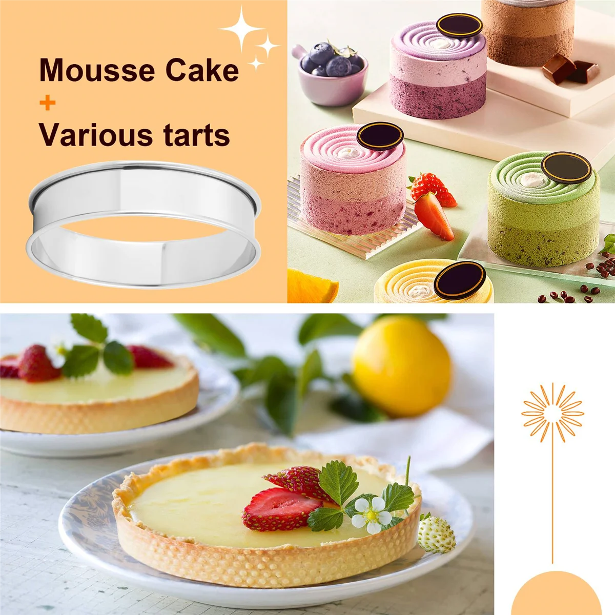 6 Pack 4 Inch Double Rolled English Muffin Rings, Stainless Steel Crumpet Rings, Tart Round