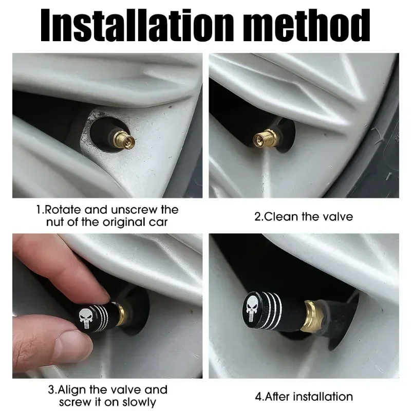 NEW 4pcs Skull Pattern Tire Valve Caps Decor Car Motorcycle Bike Aluminum Alloy Dustproof Cover Wheel Tyre Stem Valve Cap