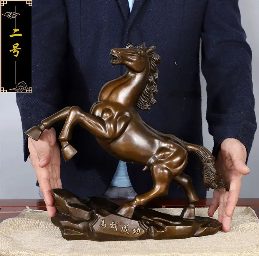 

large HOME OFFICE Manager GOOD FENG SHUI Bronze carving Success HORSE statue Prosperous GOOD LUCK Totems Mascot Decoration