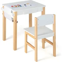 Kids Table and Chair Set, Toddler Study Desk w/Paper Roll, Drawer, 2 Marker Pens, Wooden Activity Table Set for Playroom 1