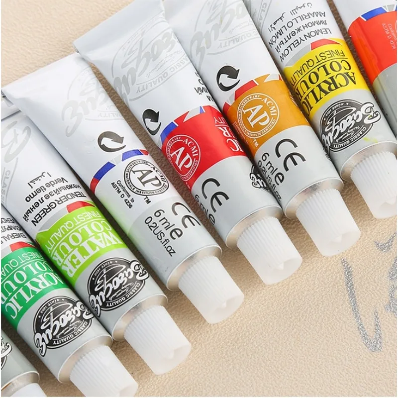 12Colors/set Of DIY Art Painting Paint Professional Acrylic Watercolor Set Ceramic Stone Paints Brush Practical School Supplies