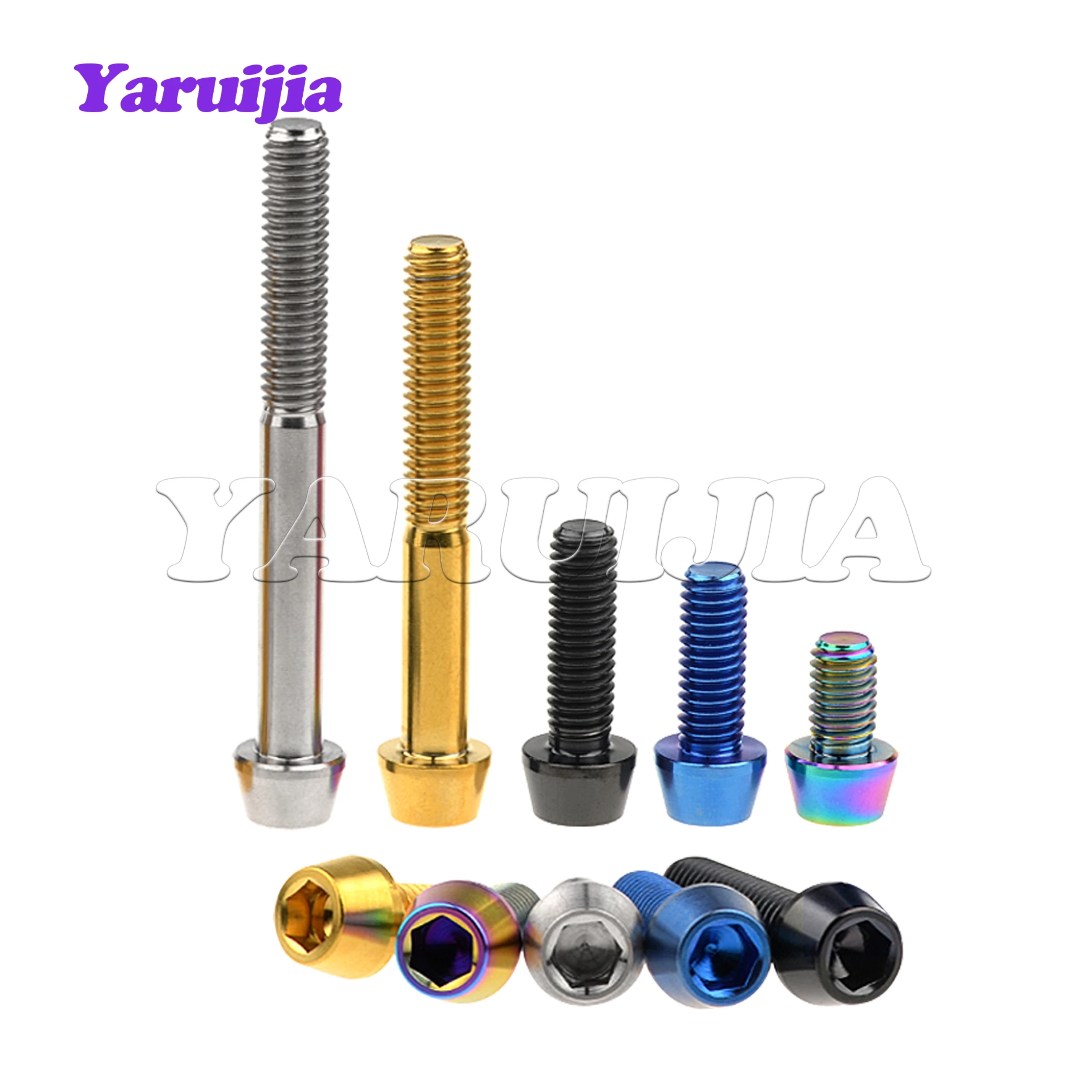 Yaruijia Titanium Bolt M5/M6/M8x9/10/15/16/18/20/25/30/35/40/45~ 65mm Allen Key Taper Head Bolt Screw for Bicycle Headset Brake titanium bolts