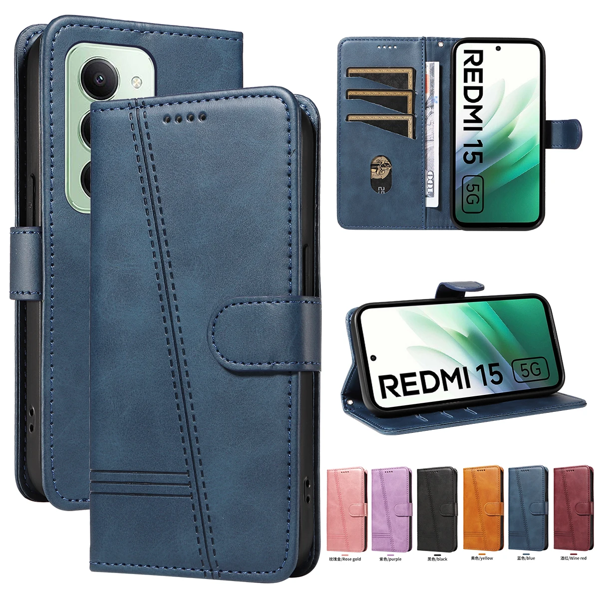 Luxury Leather Magnetic Flip Wallet Case in Premium Black Finish