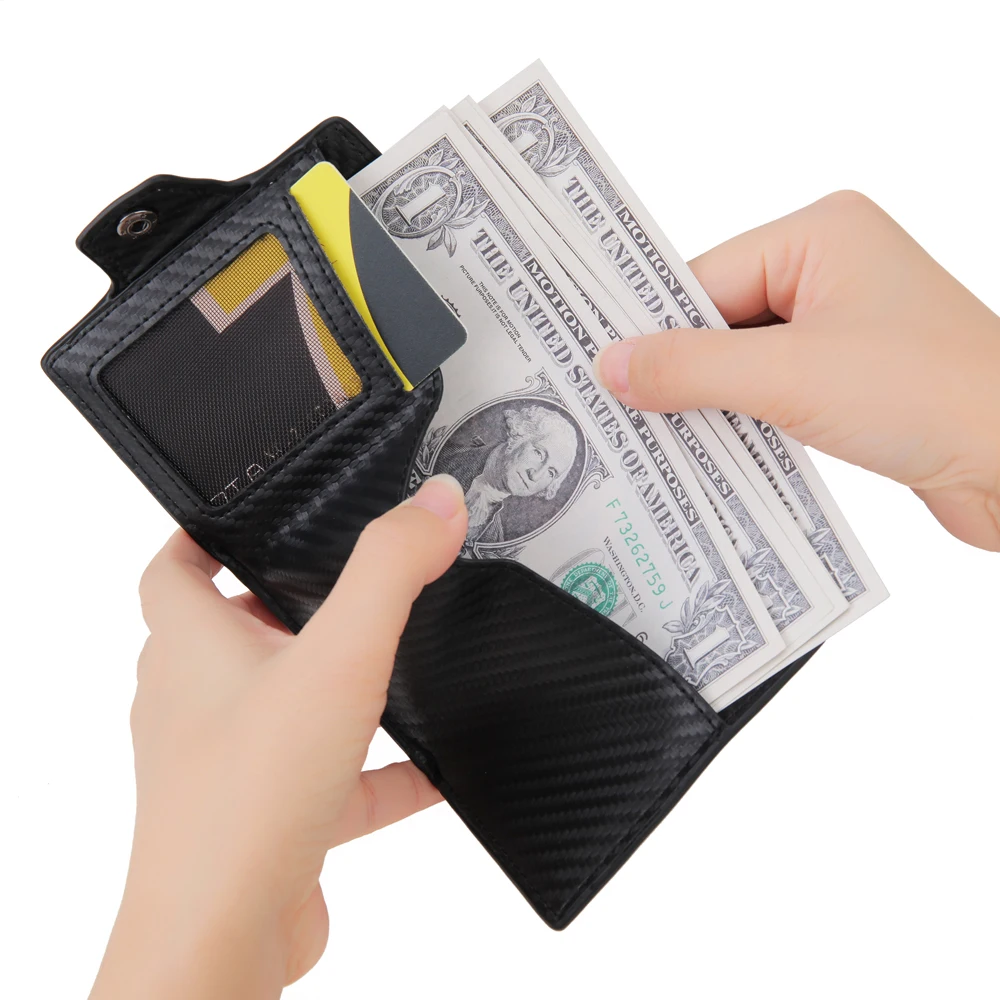 DIENQI Carbon Fiber Card Holder Wallets Men Brand Rfid Black Magic Trifold Leather Slim Mini Wallet Small Money Bag Male Purses 6