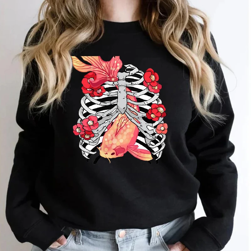 

Goth Zip Up Hoodie Black Round Neck Skeleton Grunge Oversized Sweatshirts Y2K Jackets Women's Men Streetwear Sudaderas Pullover