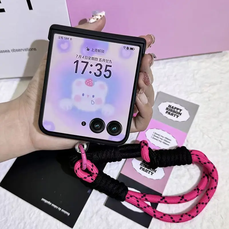 Fashion Bling Stars Rhinestone Phone Case with Rose Portable Wrist Bracelet Cover