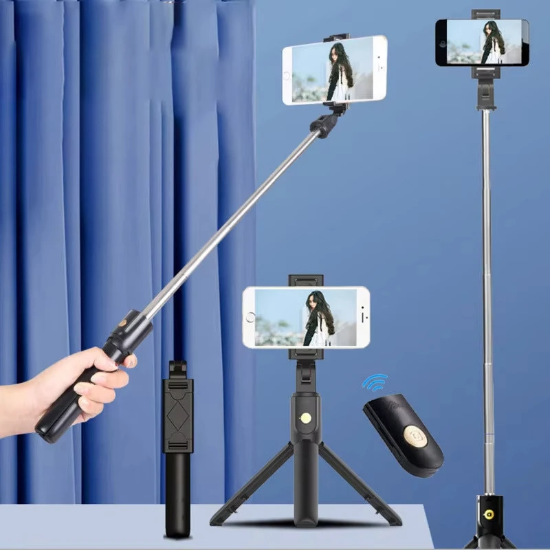 Wireless Selfie Stick Tripod Stand with Bluetooth Remote Extendable Mini Tripod for iPhone for Mobile Phone Video Live