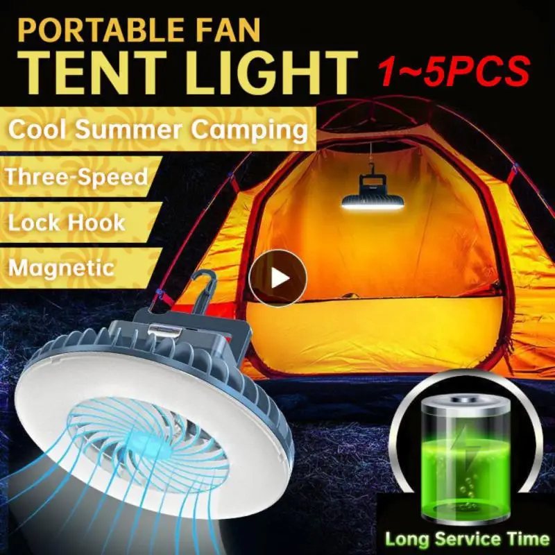 

1~5PCS 2in1 LED Tent Fan Waterproof Rechargeable Camping Fan Ceiling Light Portable Fan Light Hiking Lamp With Hanging Hook
