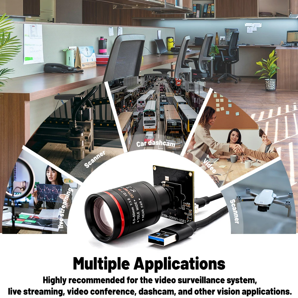 M12 Varifocal Lens 10X Zoom 2.3MP 120FPS Global Shutter USB3.0 Camera Plug And P