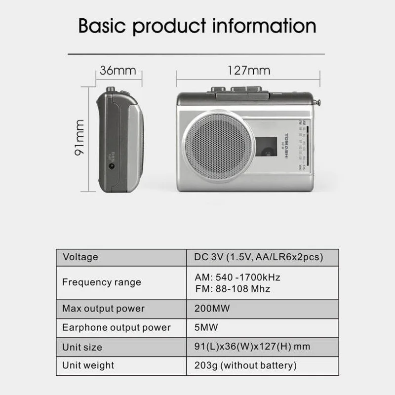 TOMASHI F-318A Portable Cassette Player Tape Recorders FM AM Radio Walkman with Built-in Speaker for News,Music,Language Learnin