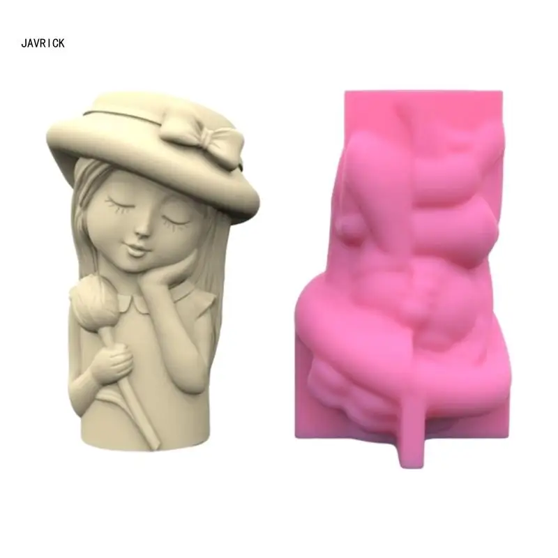 

Girls Pen Holder Silicone Molds Table Ornament Mould Plasters Making Tool Succulent Planter Mold Easy to Clean D0LC