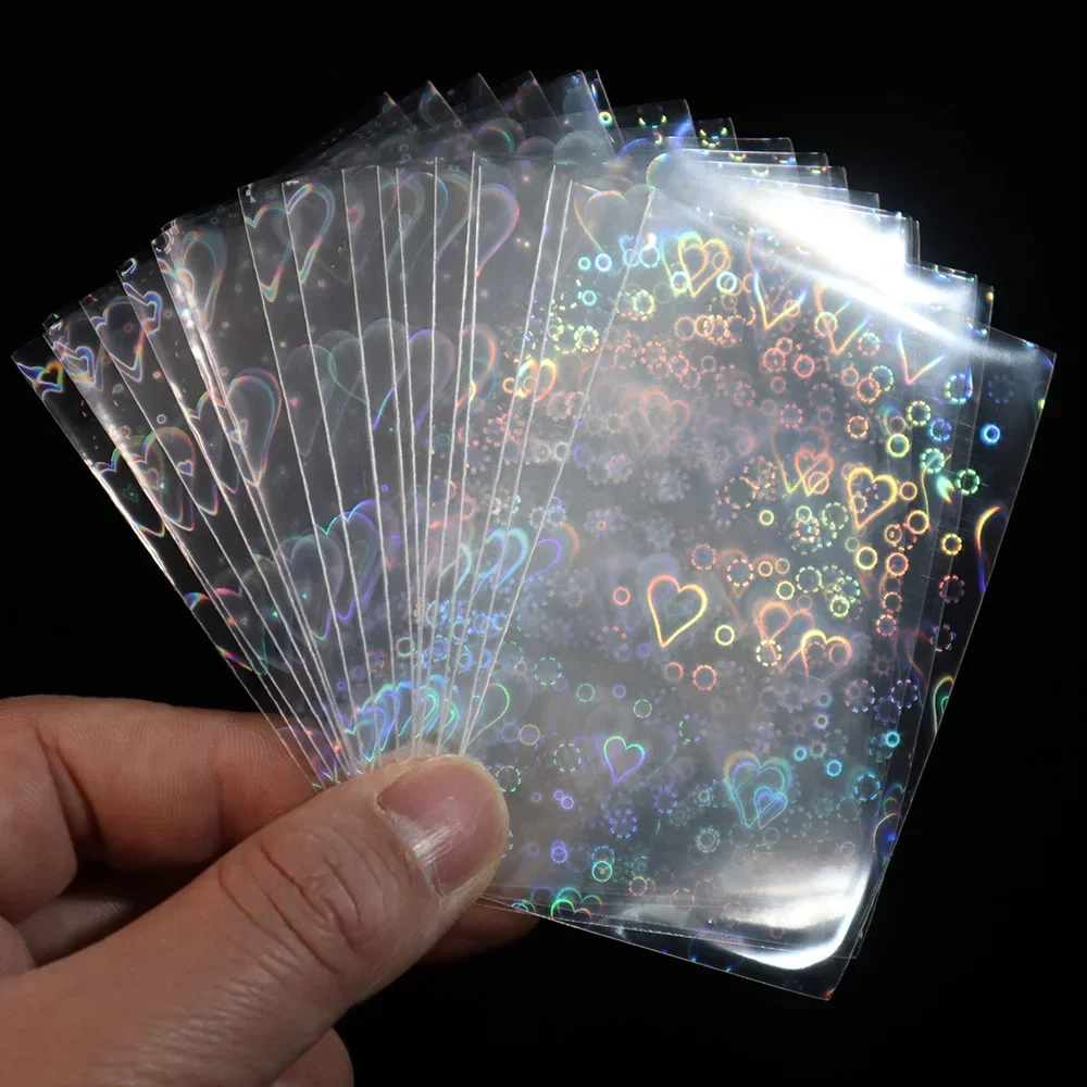 100pcs YGO PKM Photo Kpop Protector Trading Cards Shield Cover Board Games Card Sleeves Sweet Heart Foil Transparent Laser Clear playing card cover,playing card holder